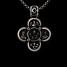 Silver Orthodox cross pendant featuring a central icon of Jesus Christ, flanked by Mary and John the Baptist on a chain.