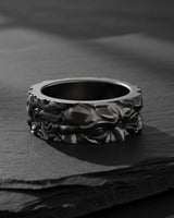 Side view of biblical Moses head ring showing intricate facial features and flowing beard detail in black rhodium