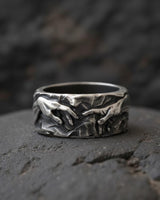 925 sterling silver Creation of Adam ring with black rhodium finish showing Michelangelo's divine hands design