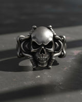 925 sterling silver skull tentacle ring with octopus design displayed on dark surface with oxidized finish