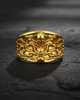 14K gold vermeil skull ring showing intricate chain design and gothic metalwork craftsmanship details