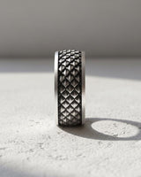 Men's 925 sterling silver Dragon Scale Ring, a close-up front view showcasing the band's width and detailed craftsmanship.