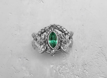Silver Emerald Dragon Ring