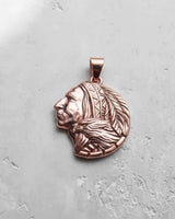 Rose gold-plated Silver Indian Chief Pendant, displaying the warm metallic tone and expert craftsmanship of the amulet.