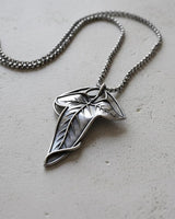 Top-down view of the silver Elvish Leaf Pendant, highlighting the intricate vein details and vine wrap design.