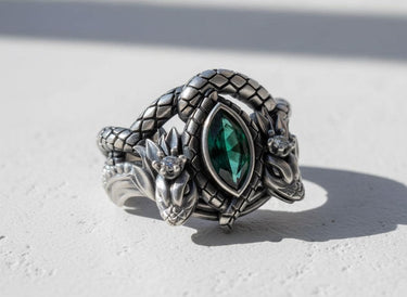 Silver Emerald Dragon Ring