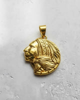 Gold-plated version of the Silver Indian Chief Pendant, highlighting the polished finish and profile of the chief.
