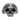 Front view of a sterling silver ornate skull ring with gothic baroque carvings and a cracked forehead, on a dark rock.