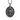 Close-up front view of oxidized silver oval bear pendant with crossed axes and bear paw motif on box chain