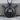 Spartan Shield Crossed Swords Pendant, black rhodium plated, front view on wood block