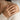 Chevron cushion signet ring, rose gold, worn on model hand