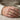Chevron Cushion Signet Ring, oxidized, worn on model hand