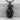 Santa Muerte Globe Figure Pendant, black rhodium finish, front studio view