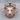 Lioness Head Pendant, rose gold plated silver, front view on wood display
