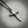 Handcrafted 925 sterling silver cross pendant with rustic textured finish and oxidized details