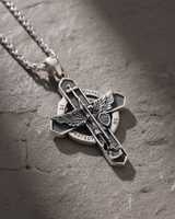 925 sterling silver St. Michael cross pendant with detailed wings and protect us inscription