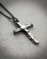 Oxidized 925 sterling silver cross pendant with rugged hammered finish for men