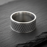 925 sterling silver Japanese wave ring featuring intricate Seigaiha pattern on slate background
