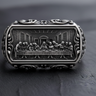 Front view of 925 sterling silver Last Supper ring featuring detailed relief of Jesus and apostles on rectangular face