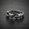 Front view of oxidized 925 sterling silver Claddagh ring representing love loyalty and friendship