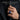 Bat Lapis Wing Ring, oxidized, worn on model hand