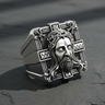 925 sterling silver Jesus ring featuring crown of thorns and fleur de lis details on grey background