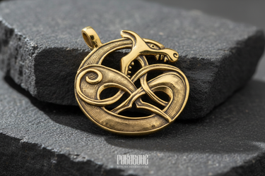 Angled view of Viking wolf amulet showing thick durable metal loop and textured fur details for men