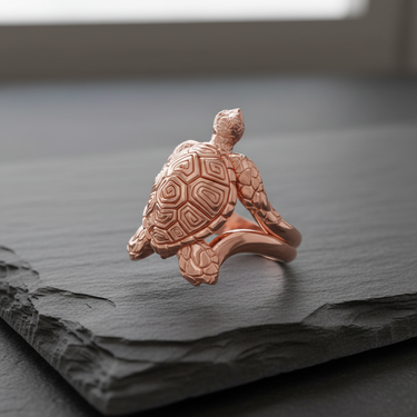 Back view of sea turtle ring highlighting textured carapace and premium jewelry craftsmanship