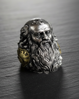 Angled perspective of Father Time silver ring highlighting intricate beard texture and mythological design elements