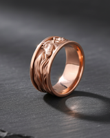 Close-up of stallion head design on sterling silver ring highlighting oxidized finish details