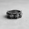 925 sterling silver skull pumpkin ring showing detailed gothic carving and oxidized finish