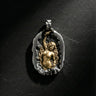 Two-tone 925 sterling silver self made woman pendant featuring gold figure sculpting herself from rock stone