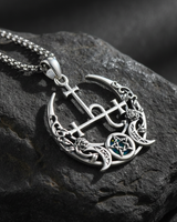 925 sterling silver Lilith sigil pendant with blue opal pentagram center and intricate floral detailing