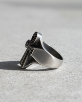 Side profile of sterling silver Egyptian cross ring highlighting thick band and durable craftsmanship