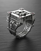 Back view of gothic skull ring revealing Vidi Vici engraving inside the sterling silver band