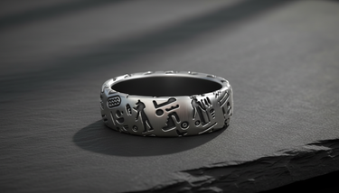 Handcrafted 925 sterling silver ring with oxidized ancient Egyptian hieroglyphs and matte finish