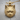 Cat Head Pendant, gold vermeil, front product view on wood display
