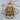 Owl Totem Pendant, gold vermeil, front view on wood base
