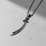 925 sterling silver Zulfiqar sword pendant with Arabic calligraphy displayed on grey background