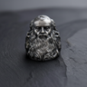 Front view of 925 sterling silver Father Time ring featuring a detailed bearded old man face on a dark textured background