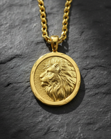 Detailed 925 sterling silver lion pendant featuring a profile relief against a textured background on stone