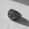 Side view of 925 sterling silver Tree of Life ring showing oxidized finish and intricate leaf patterns