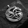 925 sterling silver Fenrir wolf pendant with detailed Norse Viking design on textured stone