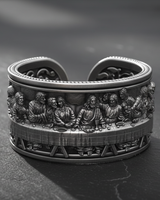 925 sterling silver Last Supper ring with oxidized finish showing Leonardo da Vinci art