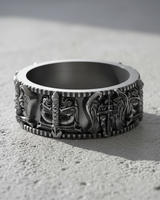 925 sterling silver knight helmet ring with intricate medieval armor design and oxidized finish