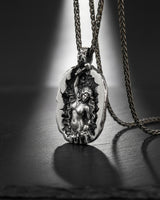 Handcrafted 925 sterling silver self made woman pendant with oxidized rock texture details