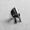 Side profile of handcrafted silver Spartan helmet ring showing polished finish and depth