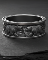 925 sterling silver viking ring featuring detailed polar bears fighting in a rugged nordic landscape