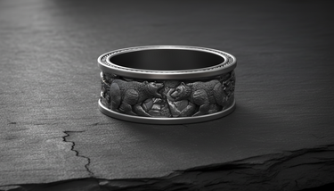 925 sterling silver viking ring featuring detailed polar bears fighting in a rugged nordic landscape