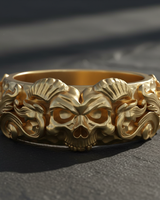 Studio shot of intricate skull ring design showcasing high-relief carving and premium metal craftsmanship